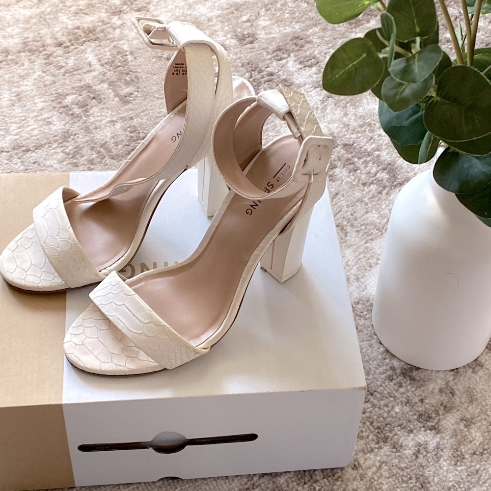 Call It Spring White Snake Print Block Heels - image 1